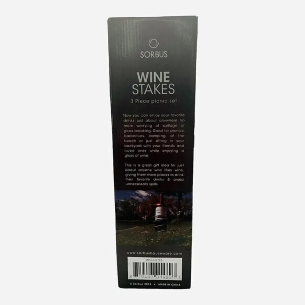 SORBUS 3-Piece Wine Stakes Picnic Set Glass & Bottle Holders Outdoor Metal NIB
